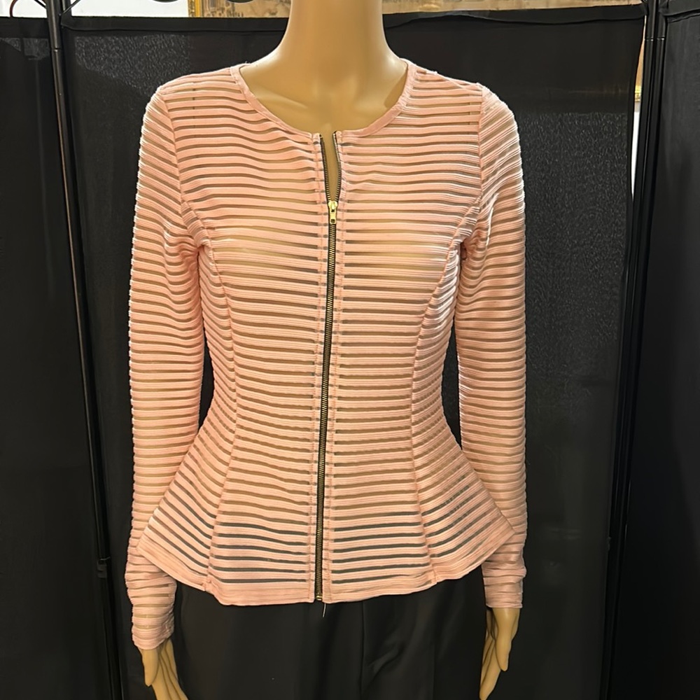 Pink San Julian zip front pink and sheer jacket. Sz. M